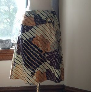 Anthropologie Odille floral corduroy belted skirt